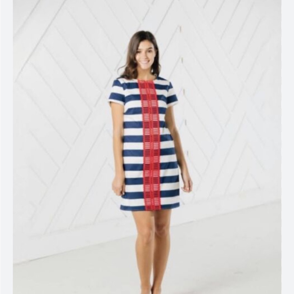 Sail to Sable red white and blue striped dress